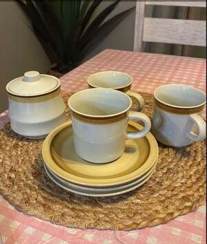 Vintage Mountain Wood Collection Stoneware Coffee Set - 3 Mugs, 3 Saucers, and L